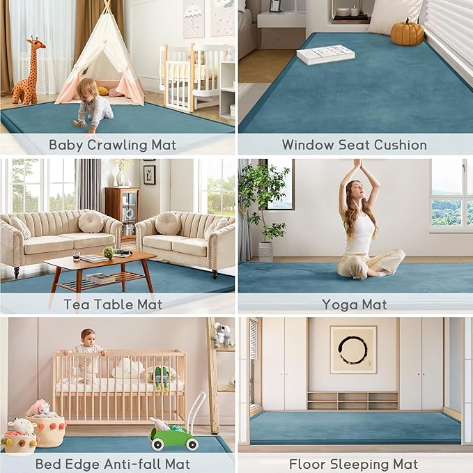 Baby Play Mat for Floor Tummy Time Mat Nursery Muscle Area Rug Playroom Rug Tatami 65"*50" Memory Foam 1.3" Thick Crawling For Babies,Toddlers, Infants, Kids,Floor(Green)
