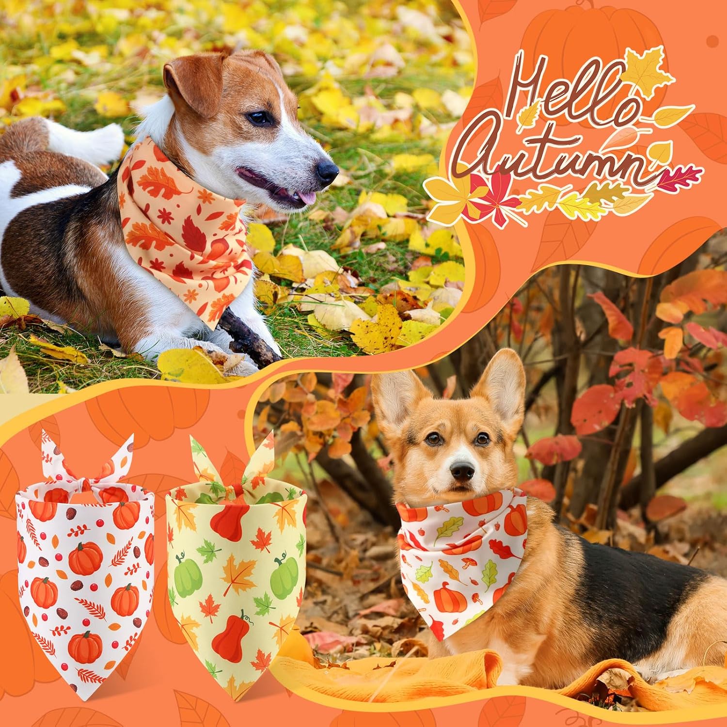 Abbylike 200 Pcs Fall Thanksgiving Dog Bandanas Bulk Pumpkin Bandanas for Dogs Pets Triangle Kerchief Bibs Scarf for Pets Autumn Costume Photo Props Accessories Pet Shops Adoption Events, 25 Styles