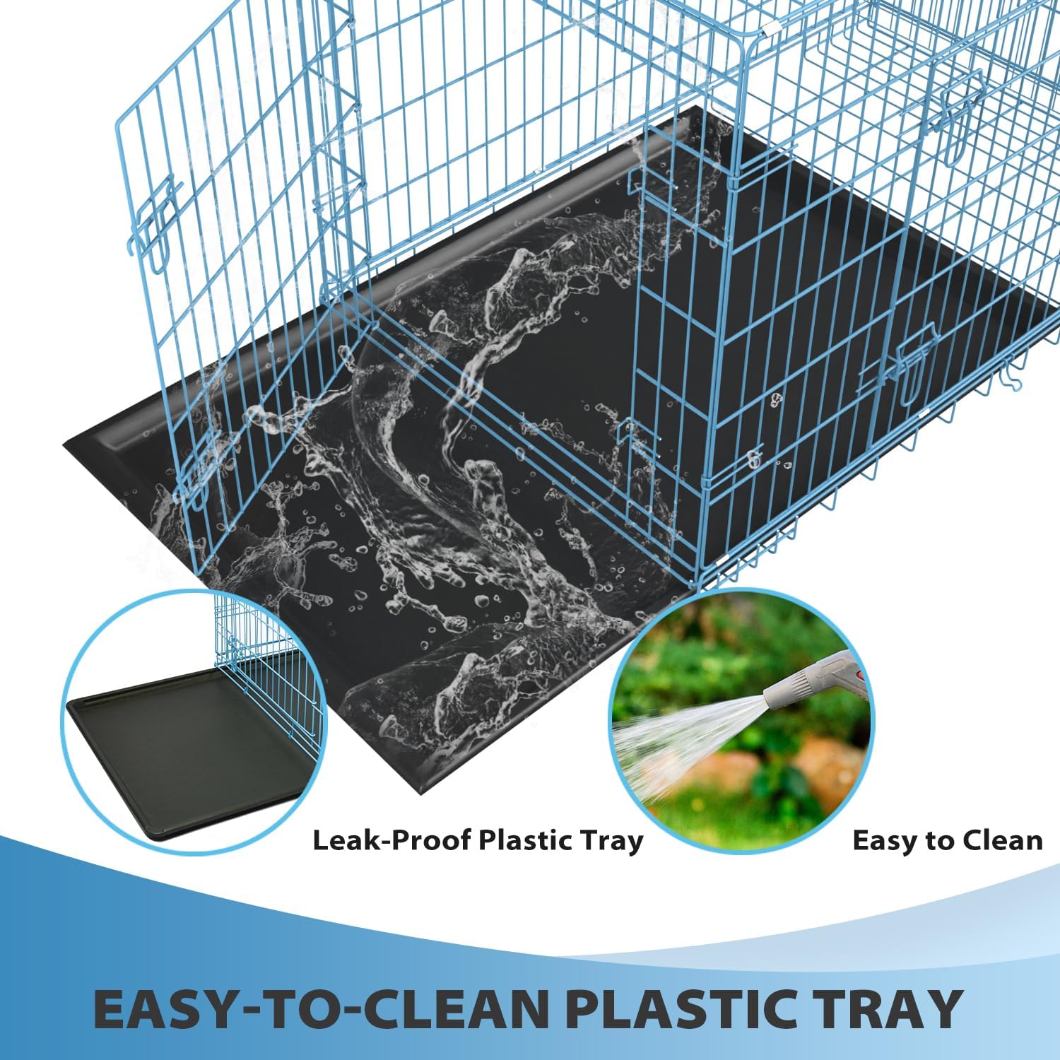 BestPet | Dog Crate | 42" | Blue | Foldable Metal Kennel with Double Doors, Secure Slide-Bolt Latches, Leakproof Tray | Portable Dog Cage for Large Breeds | for Travel, Indoor & Outdoor Use