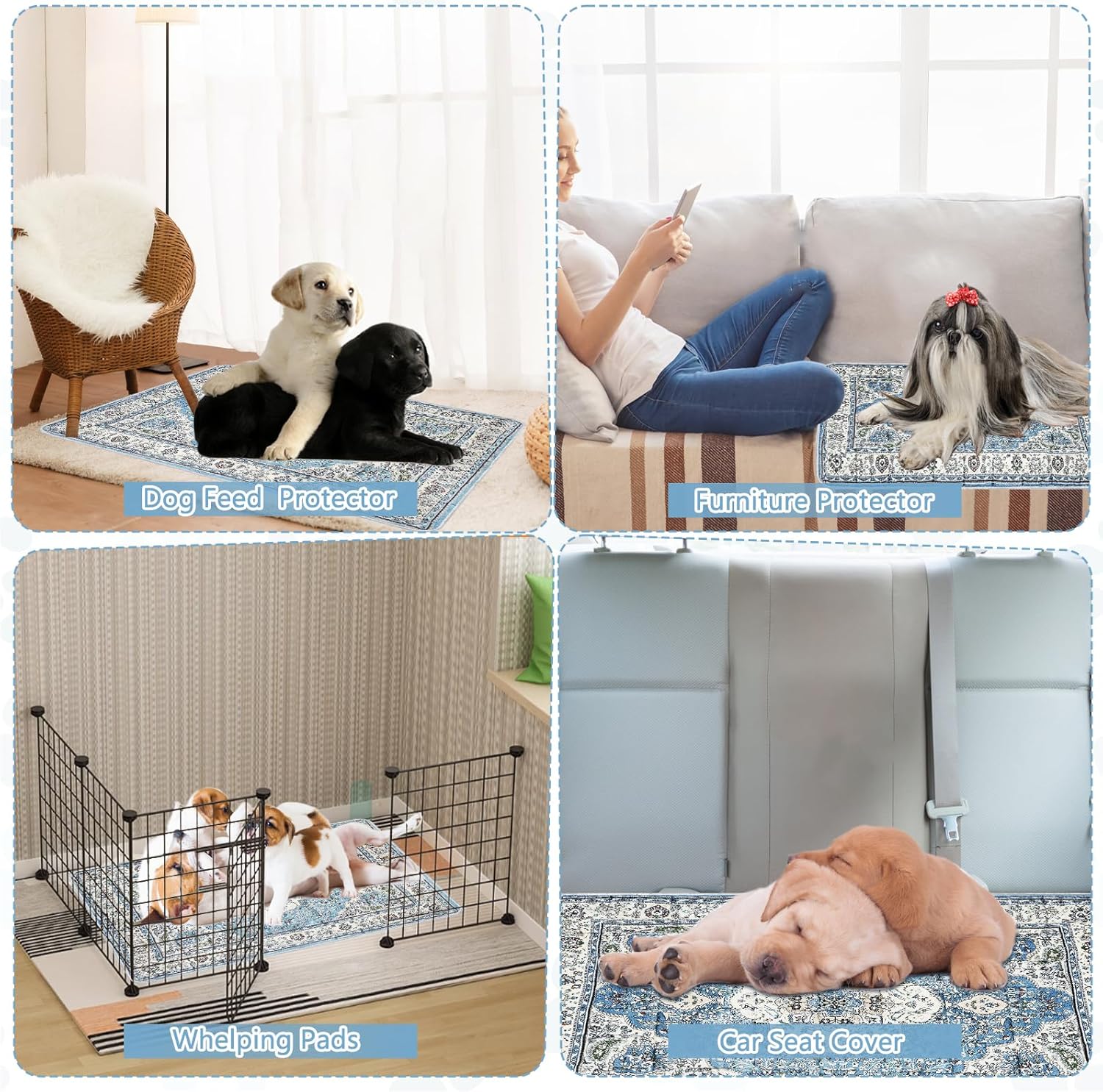 Washable Thickened Pee Pads for Dogs, 4 Pack (18"x24") Upgrade Reusable Puppy Pads with Non-Slip Rug, Super Absorbent Leakproof Puppy Training & Whelping Pads for Dogs, Doggie