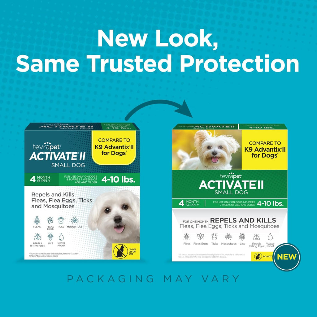 TevraPet Activate II Flea and Tick Prevention for Dogs | 4 Count | Small Dogs 4-10 lbs | Topical Drops | 4 Months Flea Treatment