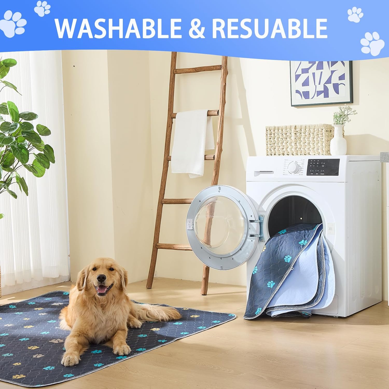 Aitmexcn Washable Puppy Dog Pee Pad, 2PCS 100% Waterproof Whelping Training Mat for Puppy/Senior Dog, Fast Drying Reusable Puppy Pads for Indoor, Outdoor and Car Travel- 54'' x 54''