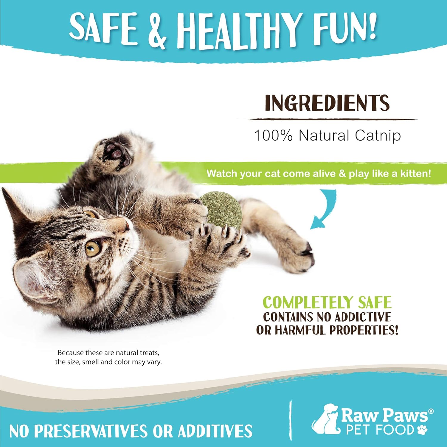 Raw Paws Catnip Balls for Cats, (6-Count) - Interactive Cat Toy for Indoor Cats - Cat Nip Licking Balls