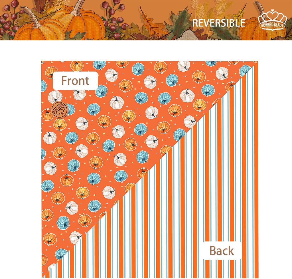 CROWNED BEAUTY Fall Dog Bandanas Reversible Large 2 Pack, Leaves Pumpkin Charm Set, Blue Orange Adjustable Triangle Holiday Scarves for Medium Large Extra Large Dogs Boy Girl Pets DB186-L