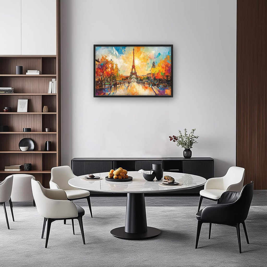 Framed Large Eiffel Tower Wall Art for Living Room, Oversized Paris City Street Landscape Wall Decor, Colorful Sunrise Canvas Painting Modern Artwork for Living Room Bedroom Office 36"x24"