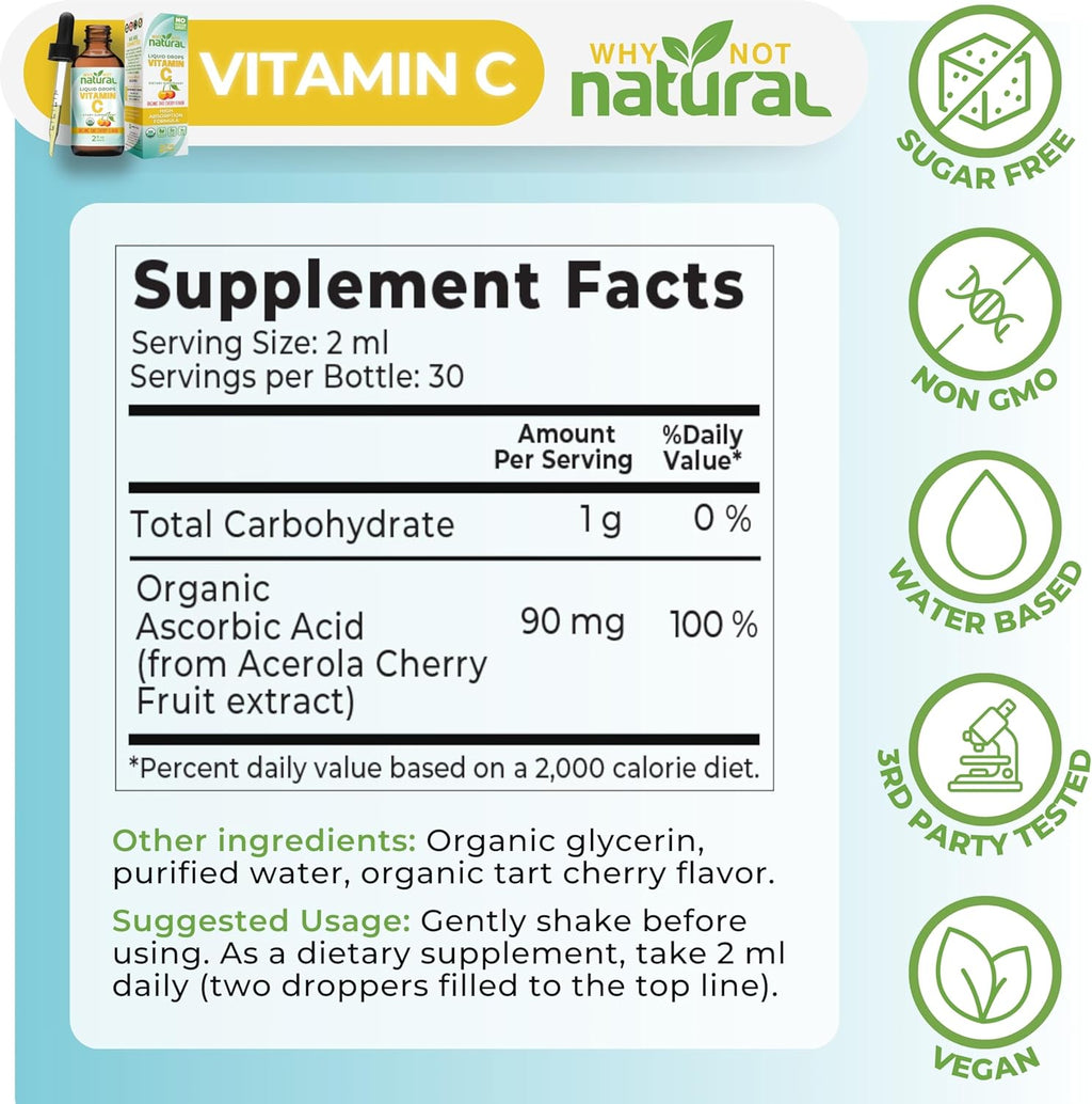 Why Not Natural Organic Liquid Vitamin C Drops Supplement