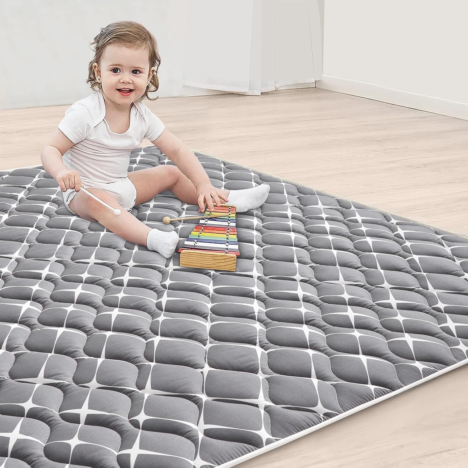 Vibe Bear High-Density Foam Baby Play Mat, 59x59 Inches Thicken One-Piece Comfortable and Soft Baby Playmat, Non Slip Washable Floor Mat for Infants, Toddlers