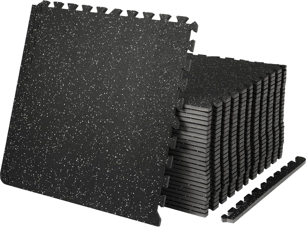 VEVOR 0.56 inch Thick 25 PCS 100 sq.ft Gym Floor Mats, 25" x 25" EVA Foam & Rubber Gym Flooring Workout Floor Mats, Waterproof Exercise Puzzle Flooring for Gym, Home, Garage, Baseme