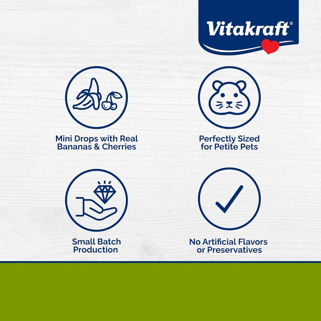 Vitakraft Drops Mini Banana and Cherry Flavor Dwarf Hamster Rat and Mouse Treat 2.5 oz