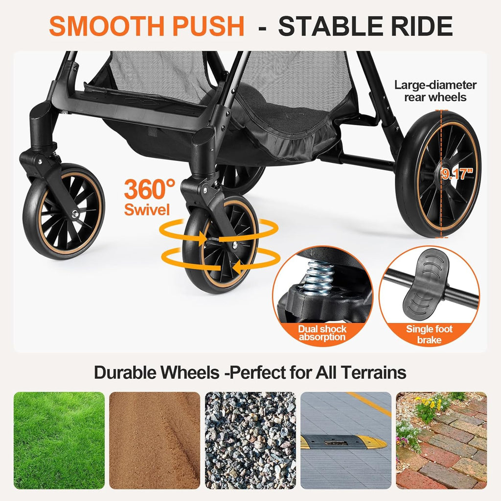 Pet Stroller for Small/Medium Dogs & Cats up to 55 lbs, Upgraded 4 Wheels Dog Stroller for Large Dogs, 3-in-1 Foldable Portable Travel Carrier for 2 Cats with Storage Basket and Cupholder