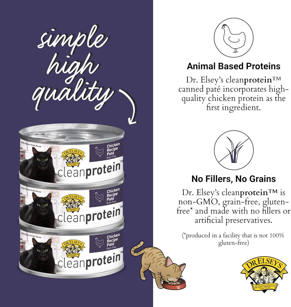 Dr. Elsey's cleanprotein Chicken Recipe Wet Cat Food, Pate 5.3 oz cans (Pack of 24)