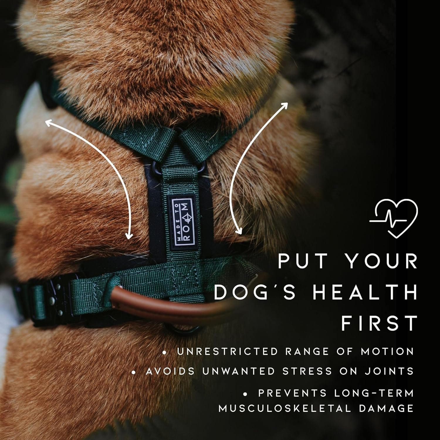 MADE TO ROAM Premium Explorer Harness - Y-Shaped Dog Harness with Adjustable Durable Nylon, Soft Padding, Metal Buckles and Leather Handle for Small, Medium, Large Dogs (Virginia Mountains, Size 6)