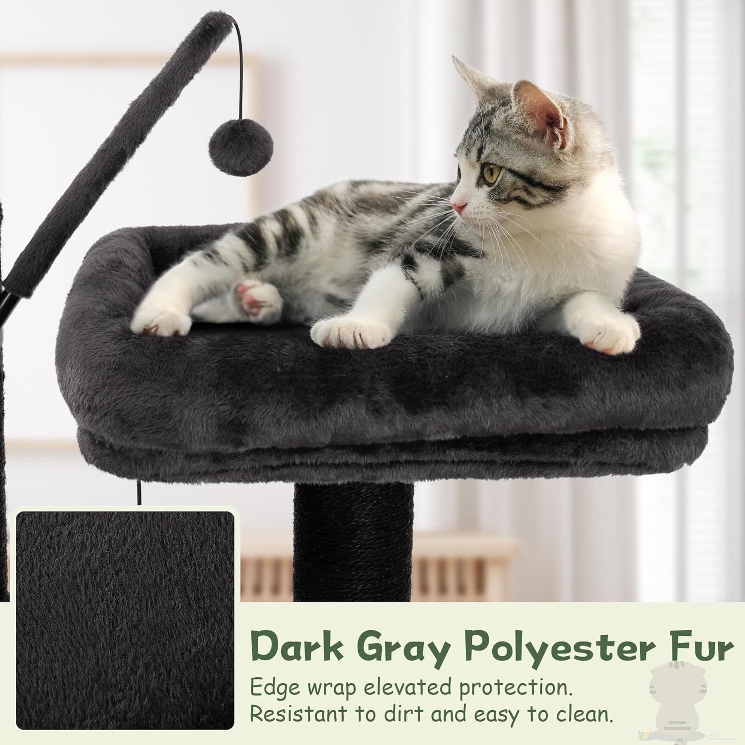 KAMABOKO Cat Tree, 73.6" H Tall Climbing Modern Indoor Play Tower for Large Cats and Kittens, Cats House with Cat Cave Condo, Cat Tree Hammock, Multi-Level Cat Activity Tree, and Cute Scratching Posts