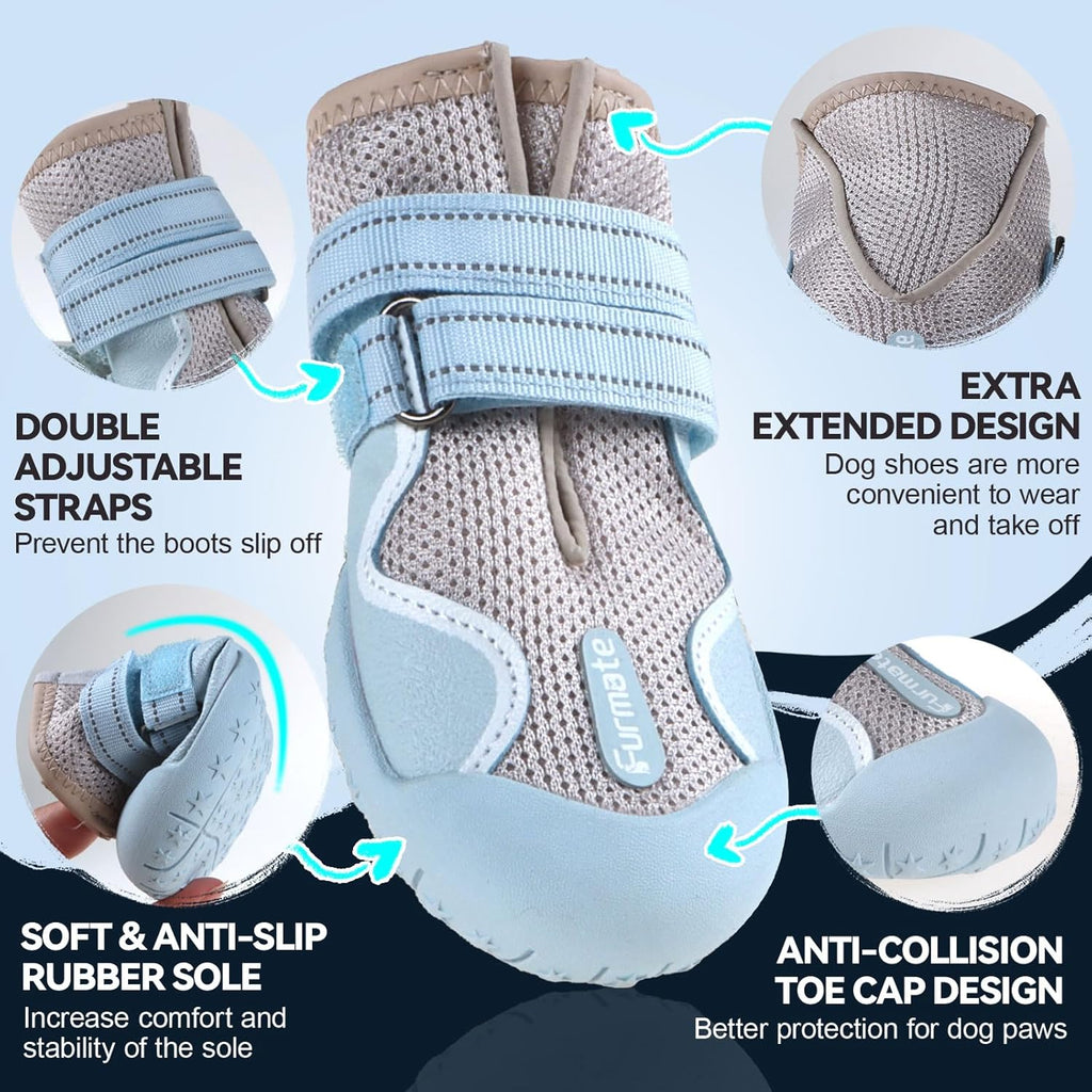 Dog Shoes for Large Small Medium Dogs, Breathable Mesh Dog Boots & Paw Protectors for Summer Hot Pavement Winter Snow, Waterproof Anti-Slip Dog Booties for Hiking Hardwood Floors(Blue-Beige8)
