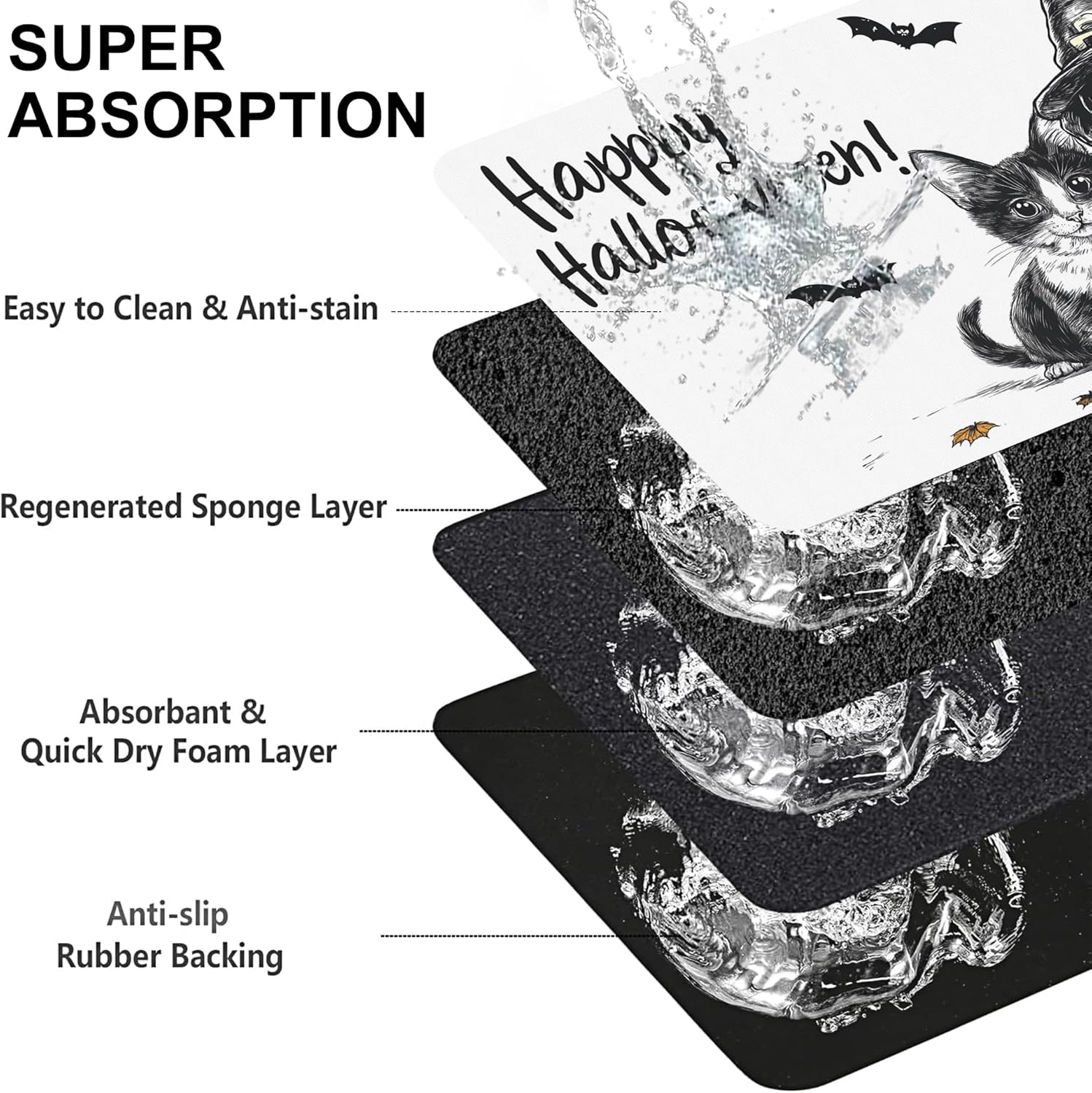 Halloween Cat Dachshund Dog Cat Food Mat-Absorbent Placemat for Food and Water Bowl, Waterproof Non Slip Rubber Backing Dog Food Mats for Floors, Pet Supplies 16 * 24 inch