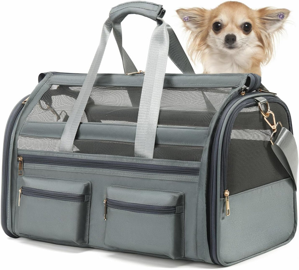 Cat Carrier Bag,Soft Sided Ventilated Pet Carrier for Small Dog Airline Approved Travel Puppy Carrier with Breathable Mesh, Foldable Portable for Outdoor Car