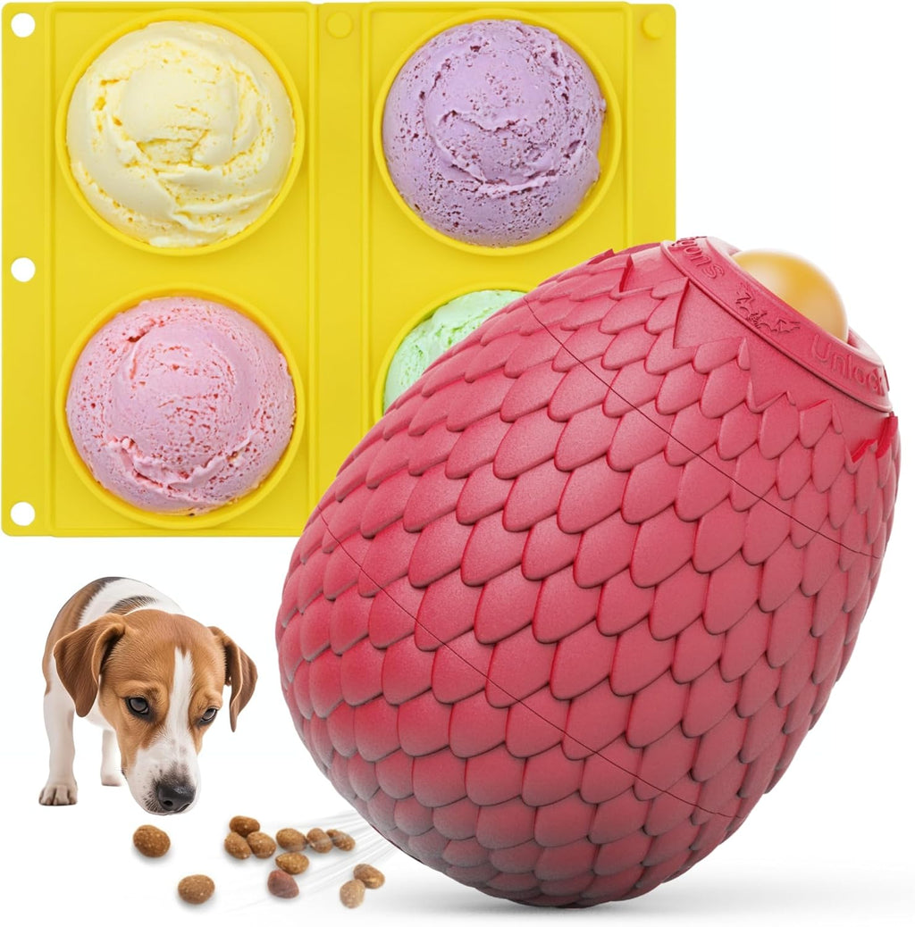 Enrichment Frozen Treat Toy for Dogs - 2-in-1 Dog Licking Toy & Dispensing Dog Puzzle Toy, Fillable Rubber Interactive Toy, Keeps Them Busy, Reduces Anxiety, Safe & Easy to Clean Red