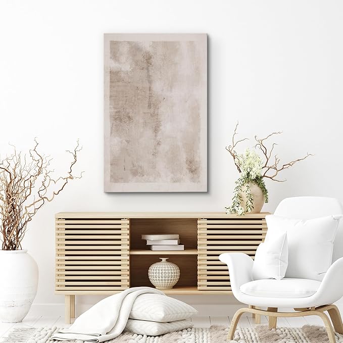 SIGNWIN Canvas Print Wall Art Faded Textured Brown & White Color Blocks Abstract Shapes Illustrations Minimalism Contemporary Nordic Decorative for Living Room, Bedroom, Office - 24"x36"