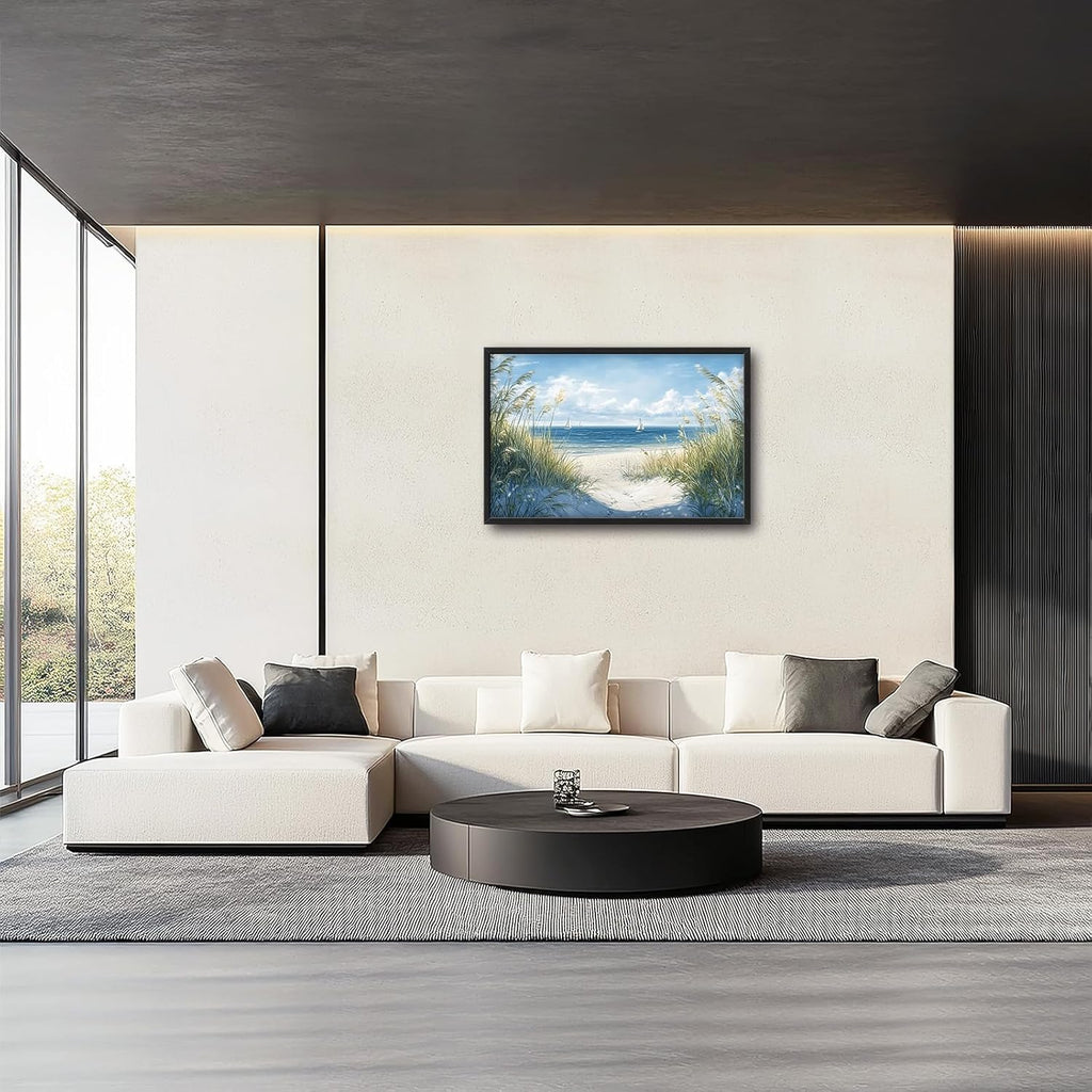Framed Large Beach Wall Art for Living Room, Oversized Coastal Nautical Wall Decor Sailboat Canvas Seaside Pictures Modern Artwork Home Decoration for Living Room Bedroom Office 36"x24"