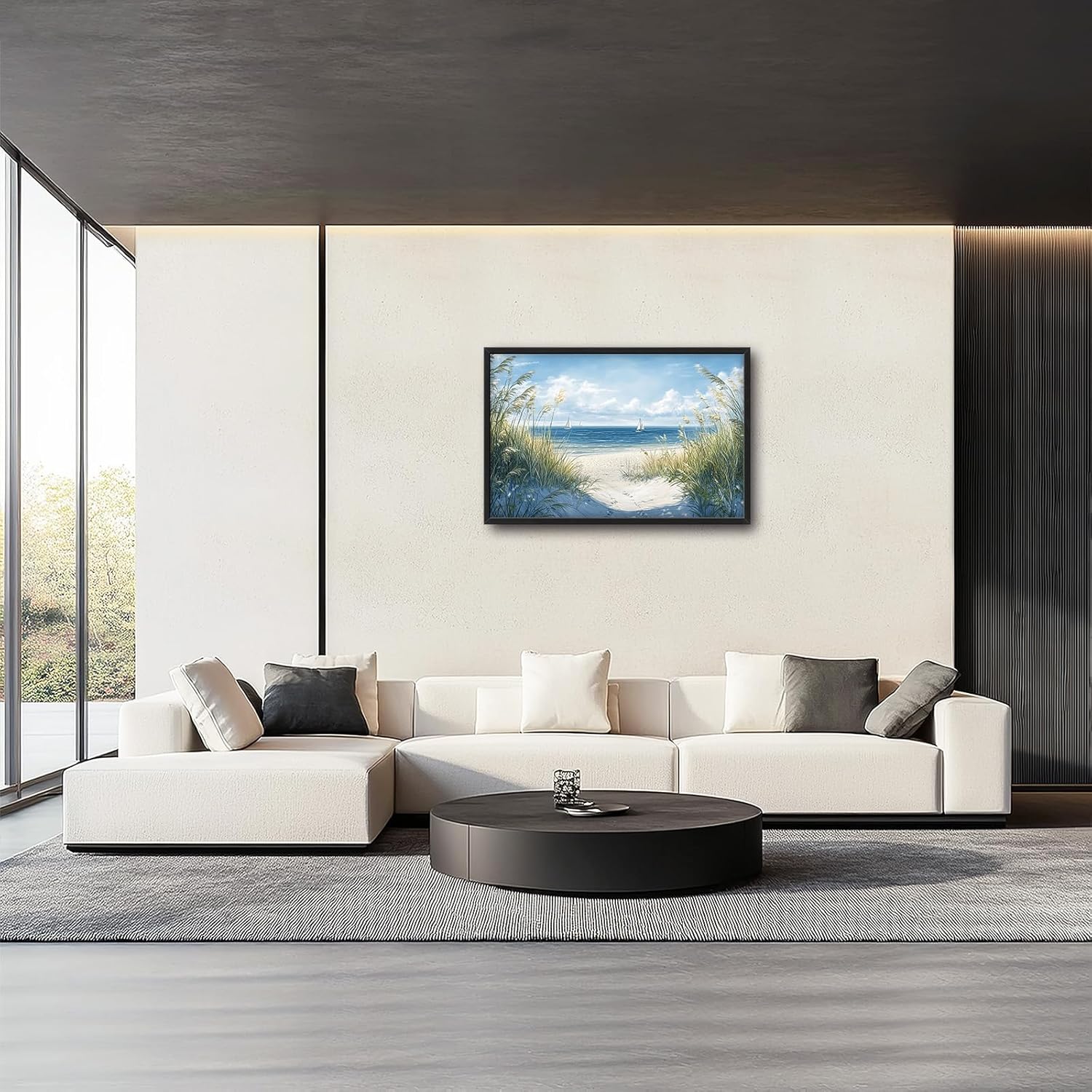 Framed Large Beach Wall Art for Living Room, Oversized Coastal Nautical Wall Decor Sailboat Canvas Seaside Pictures Modern Artwork Home Decoration for Living Room Bedroom Office 36"x24"
