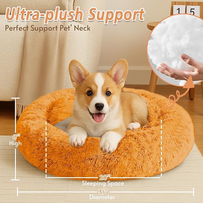 JOLLYVOGUE Calming Dog Bed Medium Size Dog, 31in Donut Washable Medium Pet Bed - Image 5