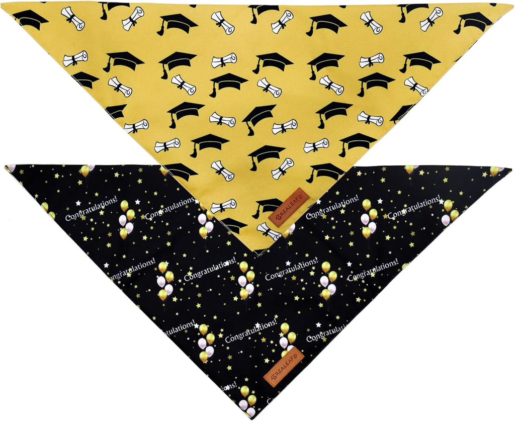 Realeaf Graduation Dog Bandanas 2 Pack, Reversible Pet Scarf for Boy and Girl, Premium Durable Fabric, Holiday Bandana for Small Medium Large and XLarge Dogs (Graduation, X-Large)
