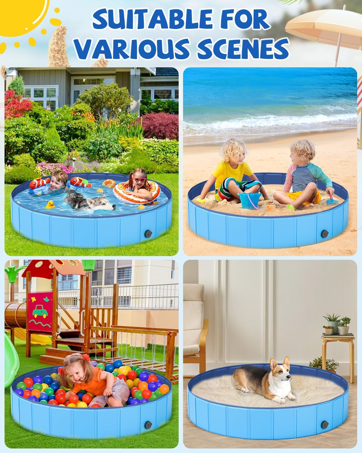 YSJILIDE Foldable Dog Pool, Portable PVC Dog Pet Swimming Pool, Collapsible Plastic Dog Bath for for Large Medium Small Dogs & Kids (S-32"x 8" Blue)
