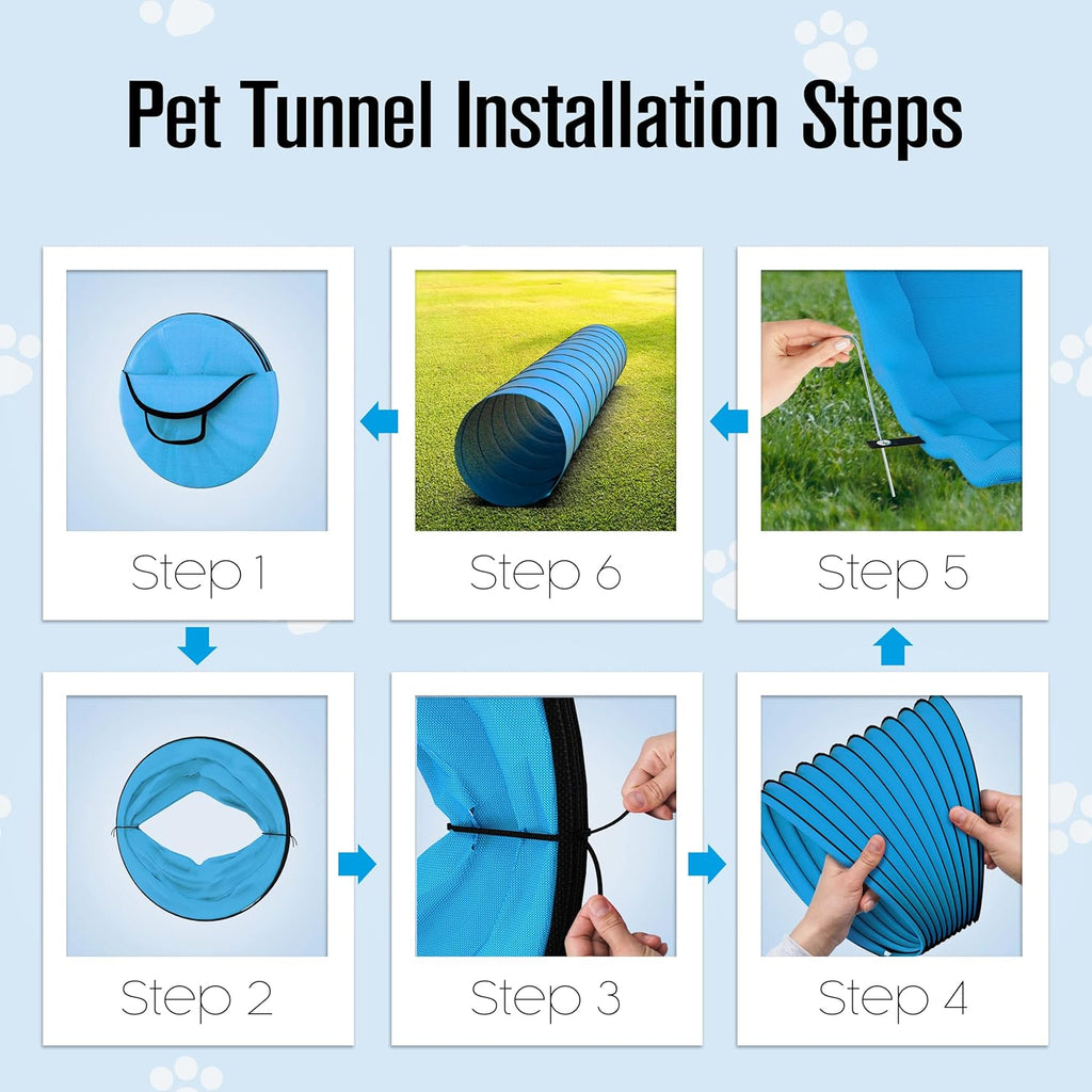 Houseables Dog Tunnel, Dog Agility Tunnel, Agility Equipment, Puppy Obstacle Course, Pet Playground, Crawling, Small, Medium, Large, Indoor/Outdoor, Play, Pop Up Set, Exercise Tube, Toy, Blue, 18 Feet