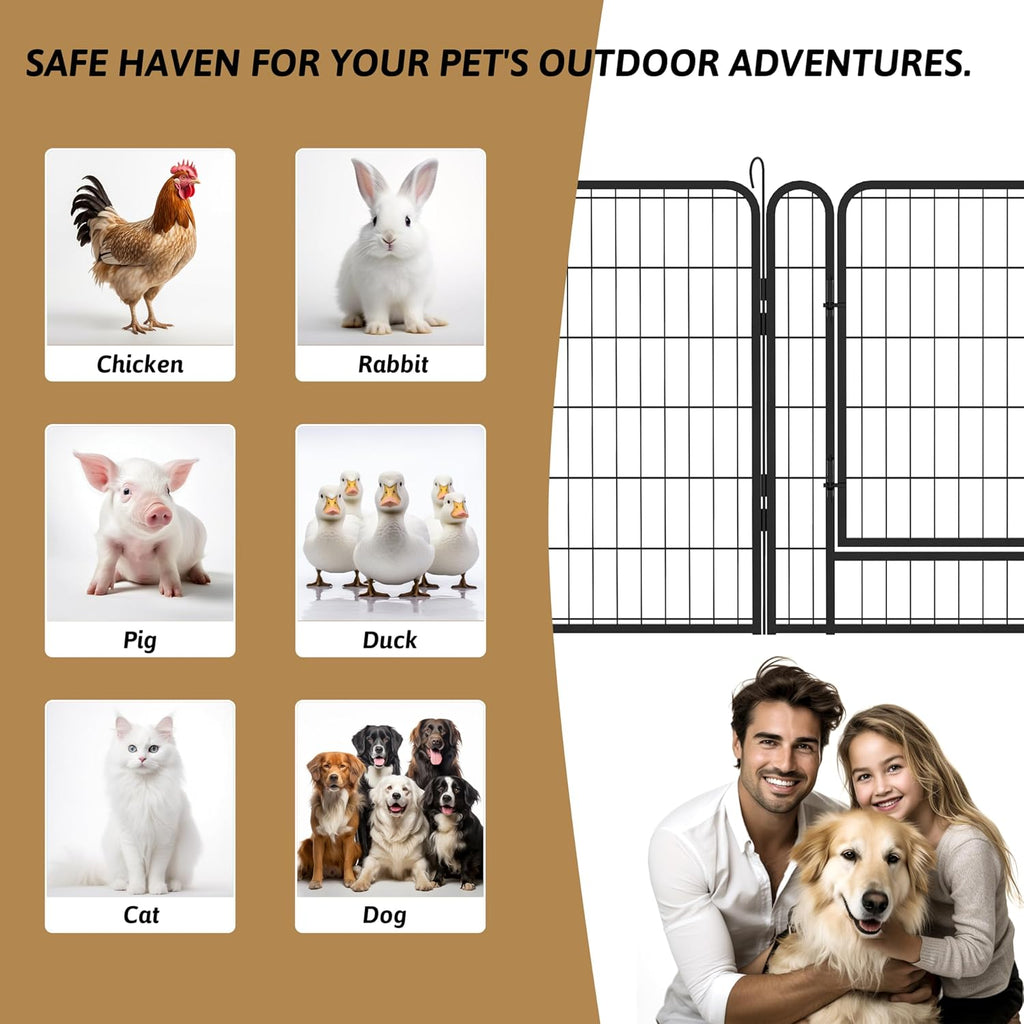 Dog Playpen, Outdoor Dog Fence, 6 Panels, 40" H Dog Pen for Large/Medium/Small Dogs, Heavy Duty Metal Pet Fence with Gate, Portable Dog Fence for RV Camping and Yard (Black)
