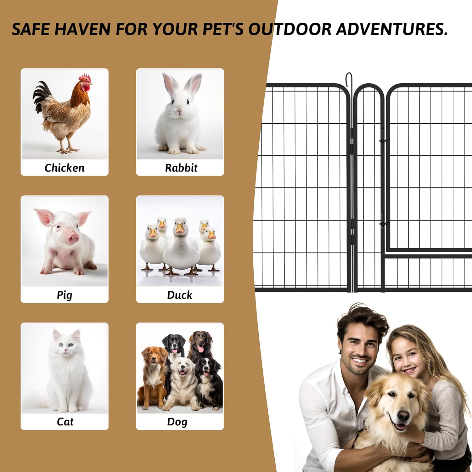Dog Playpen, Outdoor Dog Fence, 8 Panels, 40" H Dog Pen for Large/Medium/Small Dogs, Heavy Duty Metal Pet Fence with Gate, Portable Dog Fence for RV Camping and Yard (Black)