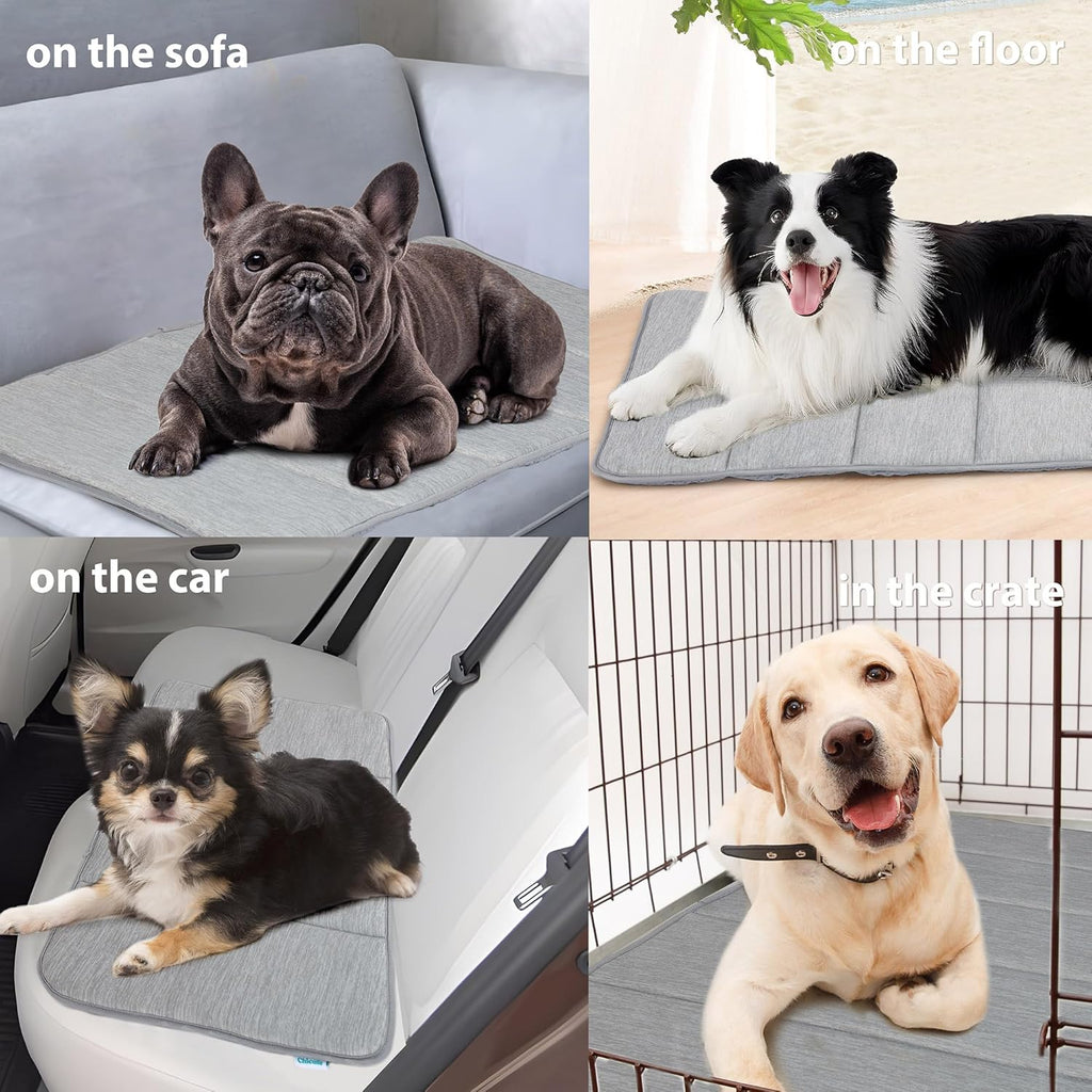 Dog Cooling Mat for Small Dogs - 24x18 Orthopedic Memory Foam Pet Pad for Summer, QMAX>0.5, Washable Premium Comfort Crate Pad for Your Furry Companion, Grey