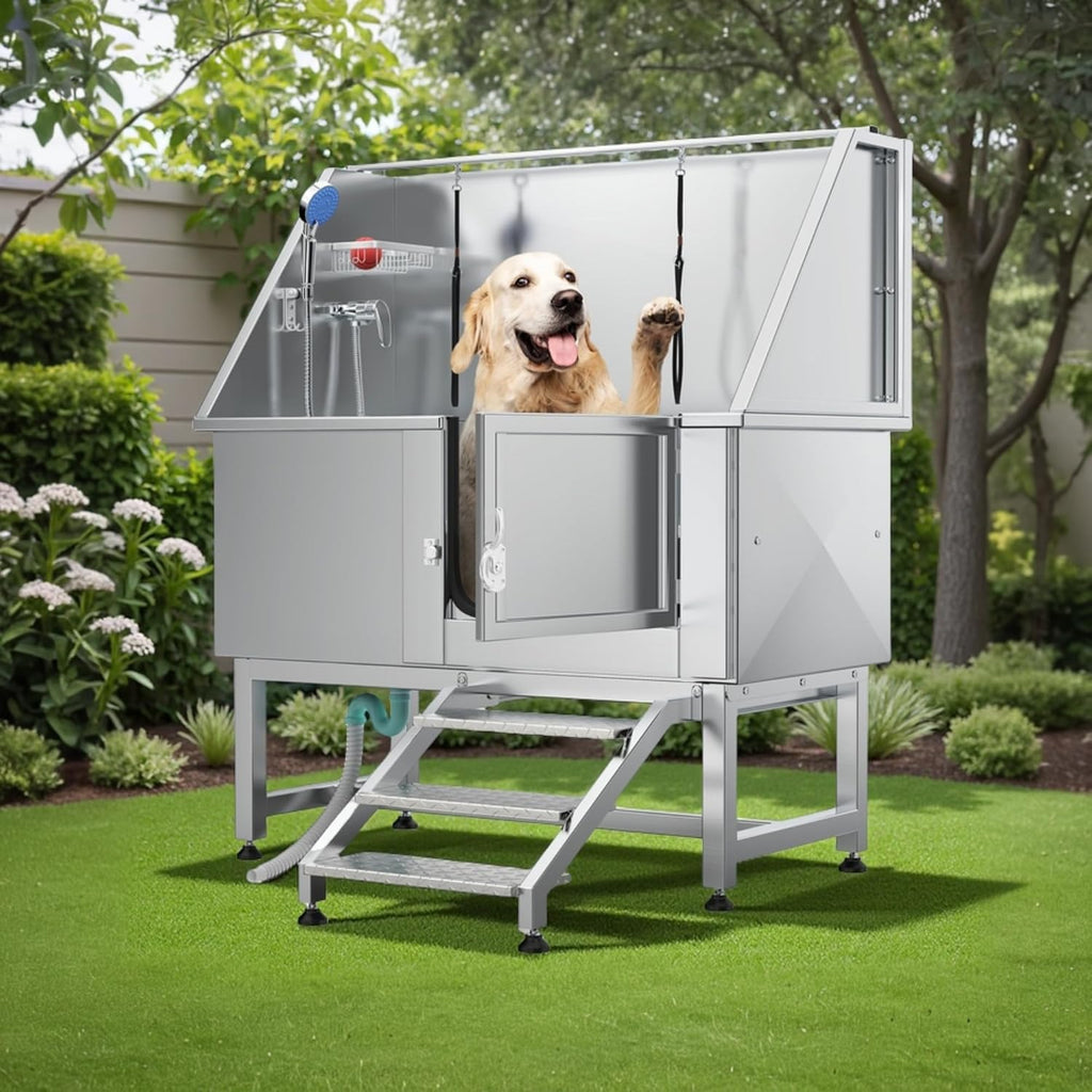 YITAHOME Professional Dog Bathtub 50in, Stainless Steel 304 Pet Grooming Station with Right Door & Floor Grate, Ideal for Large to Small Pets, Indoor & Outdoor Use