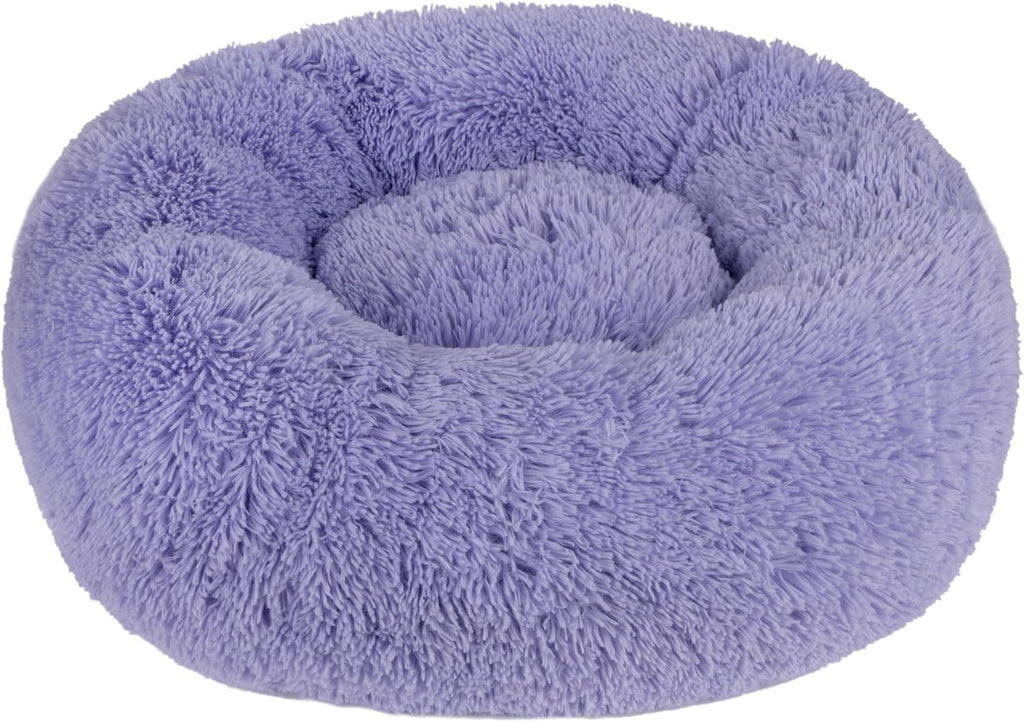 Best Pet Supplies Round Donut Dog Bed with Plush Faux Fur Fabric, Calming, Anti-Anxiety Cushion for Indoor Pets, Slip-Resistant Base, Soft Ergonomic Support - Lavender, 24x24x7''