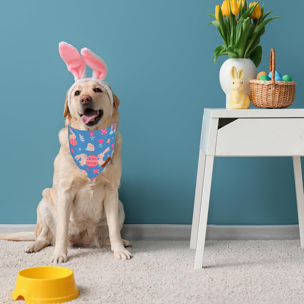 ADOGGYGO Easter Dog Bandanas, Rabbit Carrot Pet Scarf, Multi Size Offered, Orange Blue Easter Bandana for Medium Large Dogs Pets (Large)