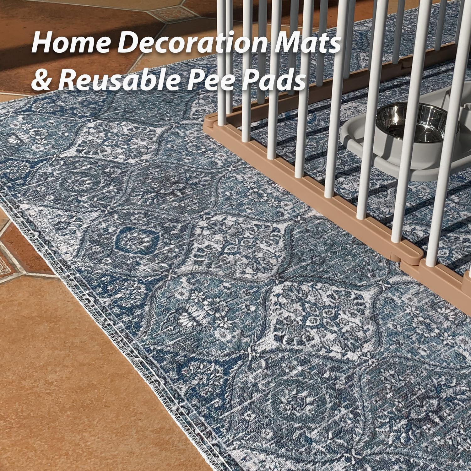 nunubaby 4PACK Washable Pee Pads for Dogs, Stylish, Non-Slip and Leak-Proof Pee Pads. Reusable Potty Pads for Dogs for Crates and Floors.(Blue/Multi, 24" x48" )