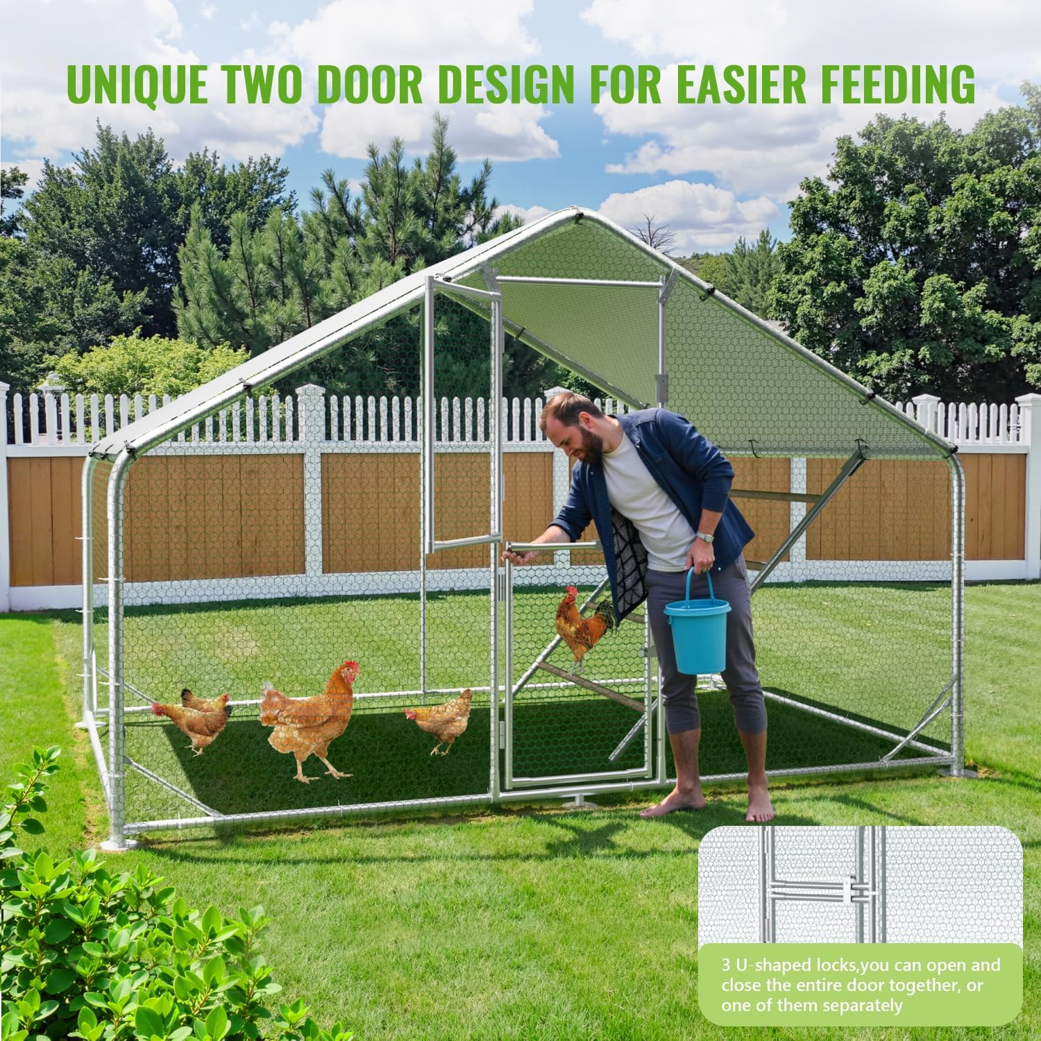 Large Metal Chicken Coop, 10x6.5x6.5FT Chicken Runs for Yard with Cover,
