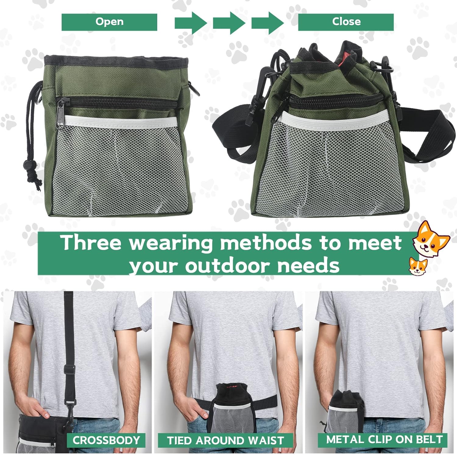Hillban 6 Pcs Dog Treat Training Pouch Dog Treat Bag with Waist Shoulder Strap Bulk 6 Colors Convenient Pouch 3 Ways to Wear Drawstring Closure Holder for Treats Kibbles