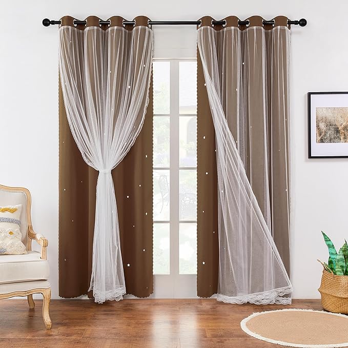 XiDi Black Out Curtains for Bedroom Windows, Curtains for Girls Bedroom Decor, Unicorn Curtains for Kids Room, Blackout Curtains for Living Room Curtains 84 inches Long 2 Panel Brown