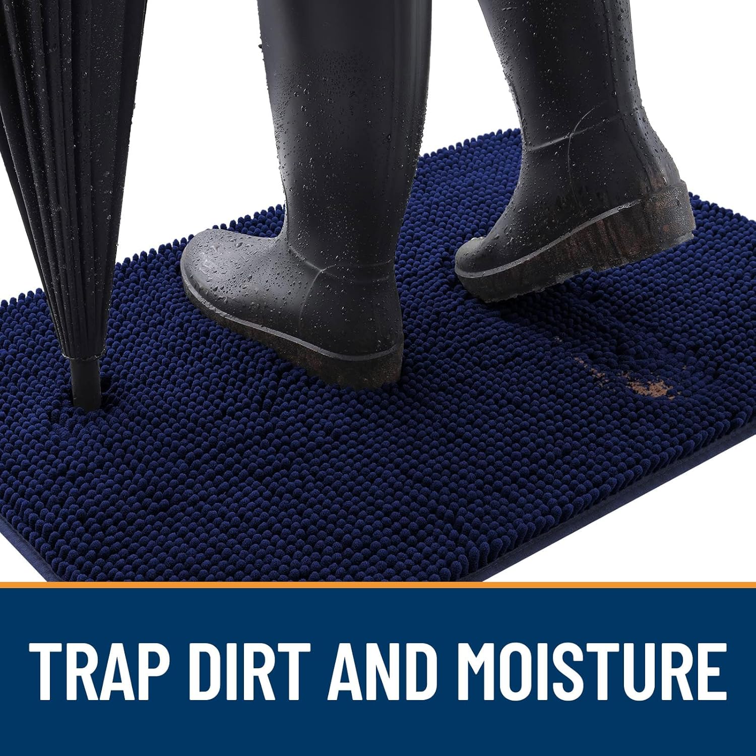 OLANLY Dog Door Mat for Muddy Paws 47x24, Absorbs Moisture and Dirt, Absorbent Non-Slip Washable Doormat, Quick Dry Chenille Mud Mat for Dogs, Entry Indoor Entryway Carpet for Inside Floor, Navy Blue