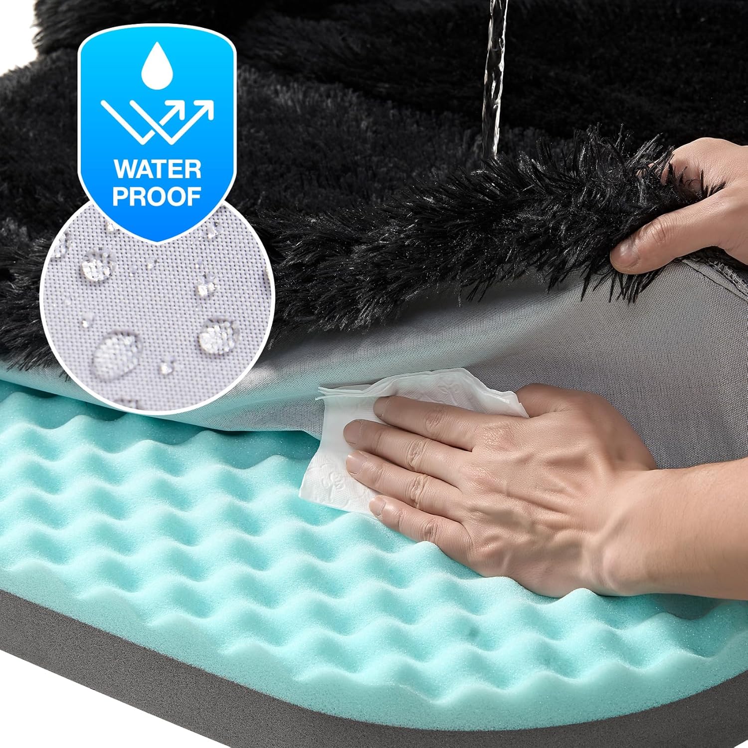 EHEYCIGA Foldable Human Dog Bed, Orthopedic Memory Foam Human Sized Dog Bed, Waterproof Pet Bed for People, Faux Fur Pet Couch for Adult, Black, 72"x44"x11"