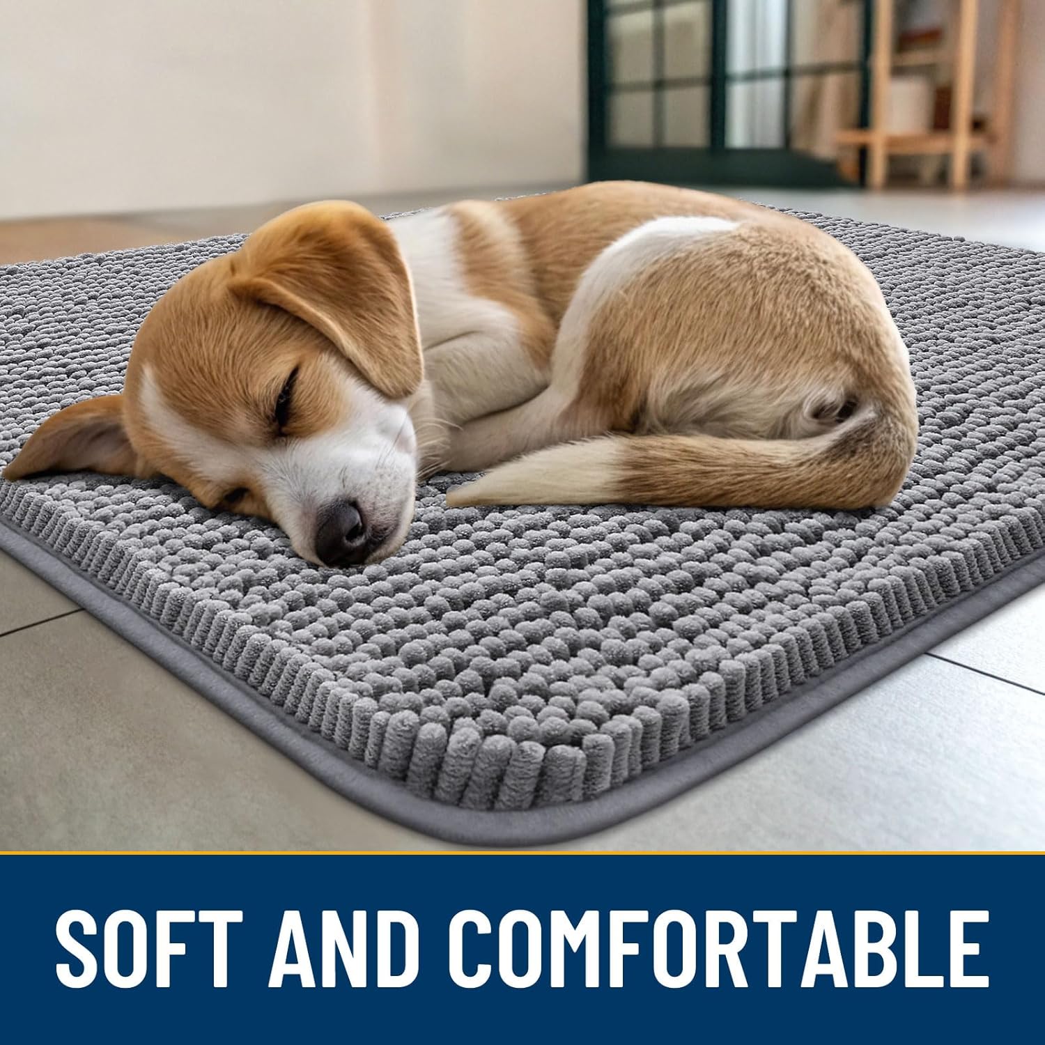 Smiry Dog Door Mat for Muddy Paws 47x32, Absorbs Moisture and Dirt Doormat, Non-Slip Washable Quick Dry Chenille Front Door Mat Indoor Entrance, Entryway Carpet for Inside Floor, Grey