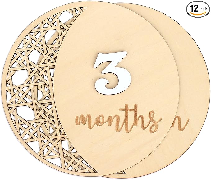 Daisy 3D Baby Monthly Milestone, Wooden Baby Milestone Signs, Monthly Milestone Wood Discs, Baby Milestone Discs (Moon)