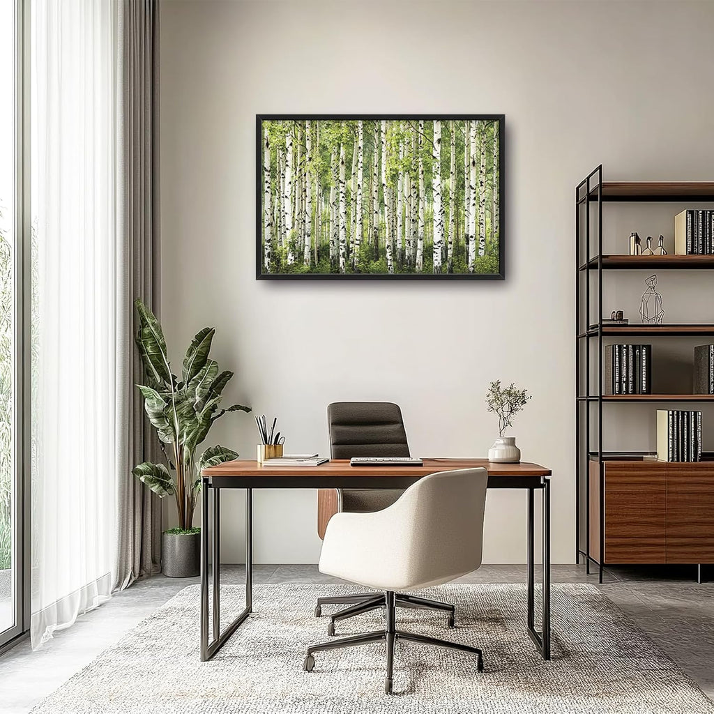 Extra Large Birch Tree Framed Wall Art for Living Room,Oversized Green Aspen Trees Forest Pictures Wall Decor,Canvas Print Painting Modern Artwork Bedroom Office Bathroom 36L" x 24W"
