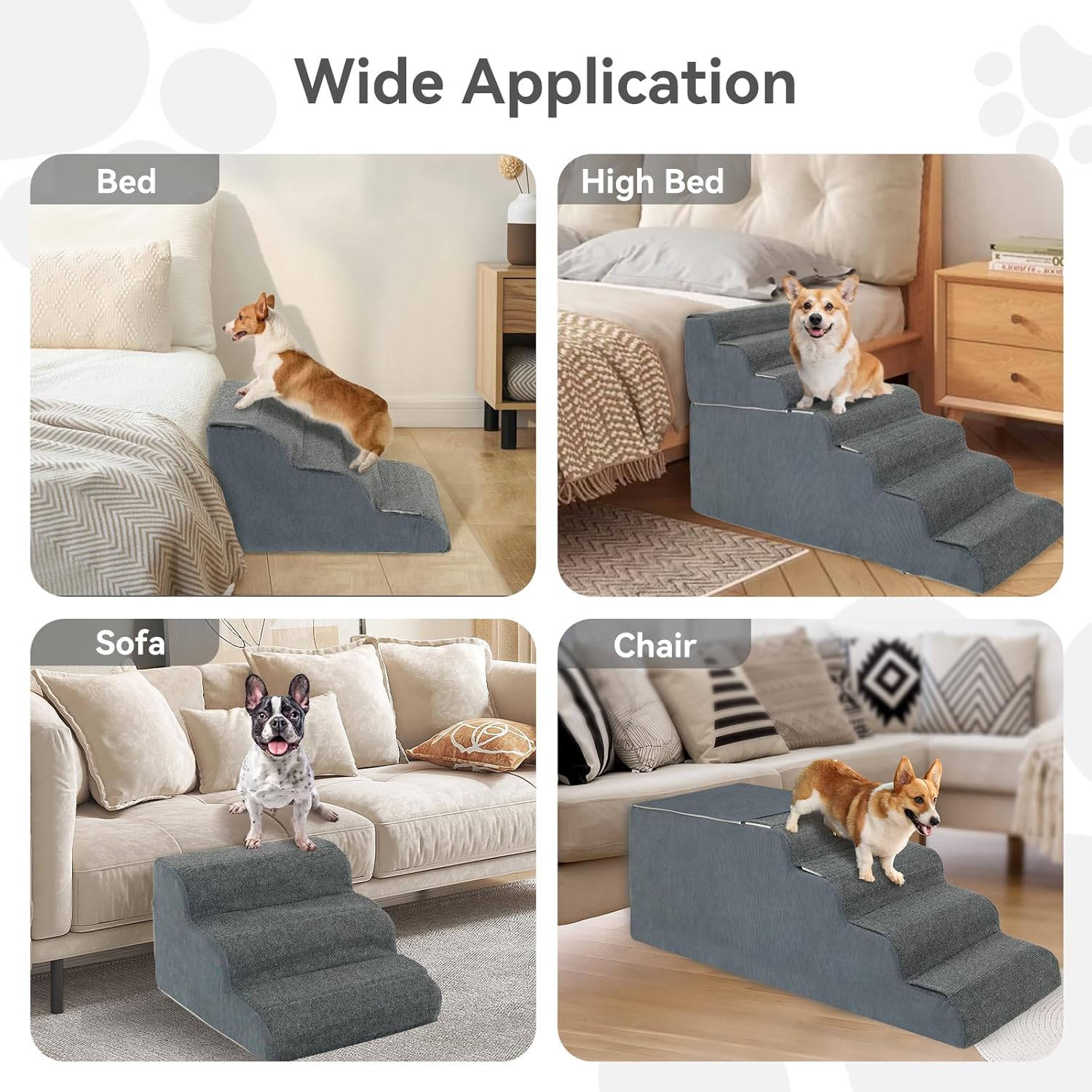𝟳 𝗦𝘁𝗲𝗽𝘀 Dog Steps for High Bed, 30'' High Dog Stairs for Small Dogs, Waterproof Pet Stairs for Small Old Large Dogs and Cats with Removable Cover & PE Support Board for Bed, Car or Couch
