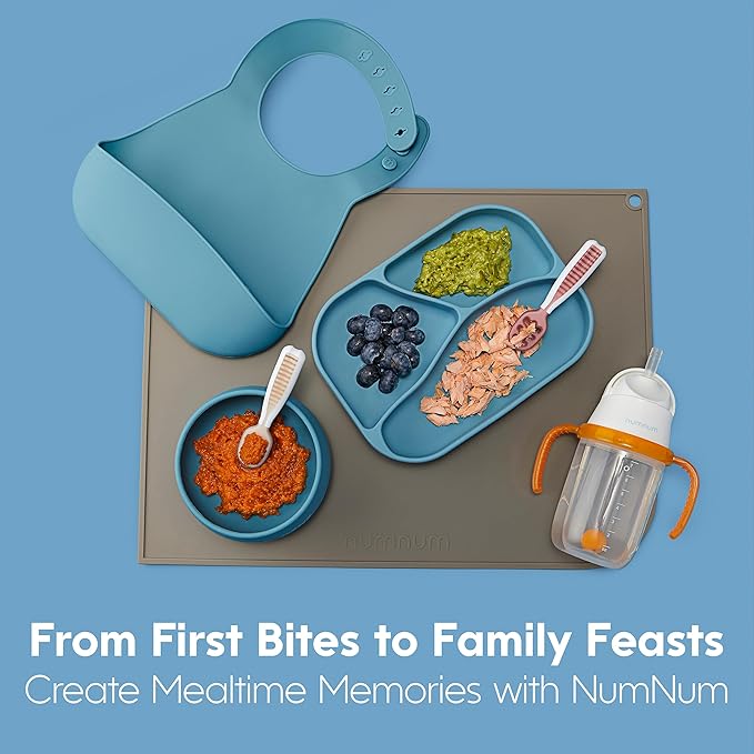 NumNum Baby Bowl & 2 Pack GOOtensils Baby Spoons, Suction Bowls for Baby 4+ Months, Extra Strong Non-Slip Suction, 100% Food-Grade Silicone, BPA-Free, Microwave & Dishwasher Safe (Mauve)