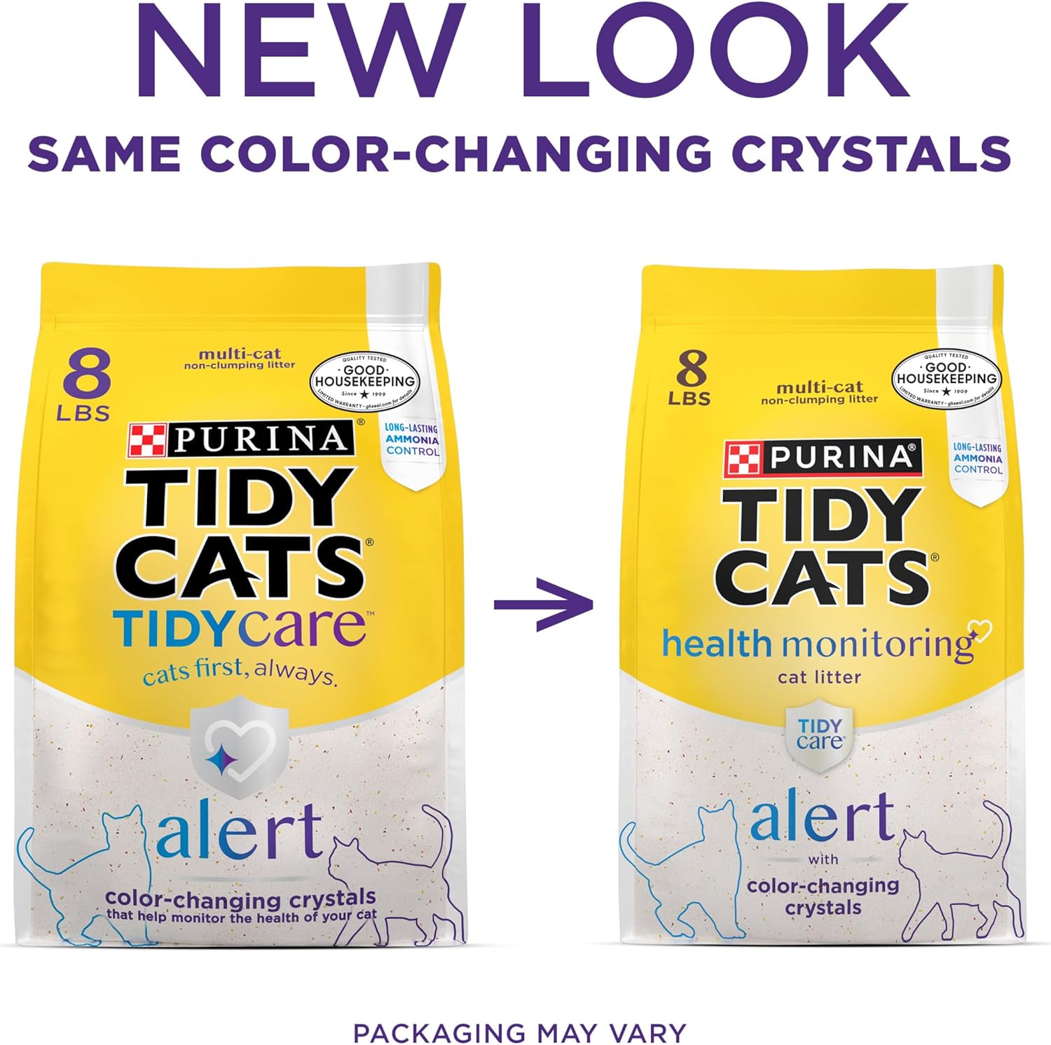 Purina Tidy Cats Tidy Care Alert Cat Health Monitoring Non Clumping Cat Litter with Silica Crystals - 8 lb. Bag (Pack of 2)