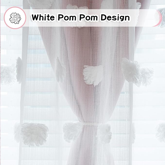 MYSKY HOME Pink Curtains for Bedroom 72 Inches Long Nursery Curtains Pom Pom White Sheer Curtains for Girls Room Double Layer for Toddler Bedroom Grommet Room Darkening Window Panels 52 x 72 Inch