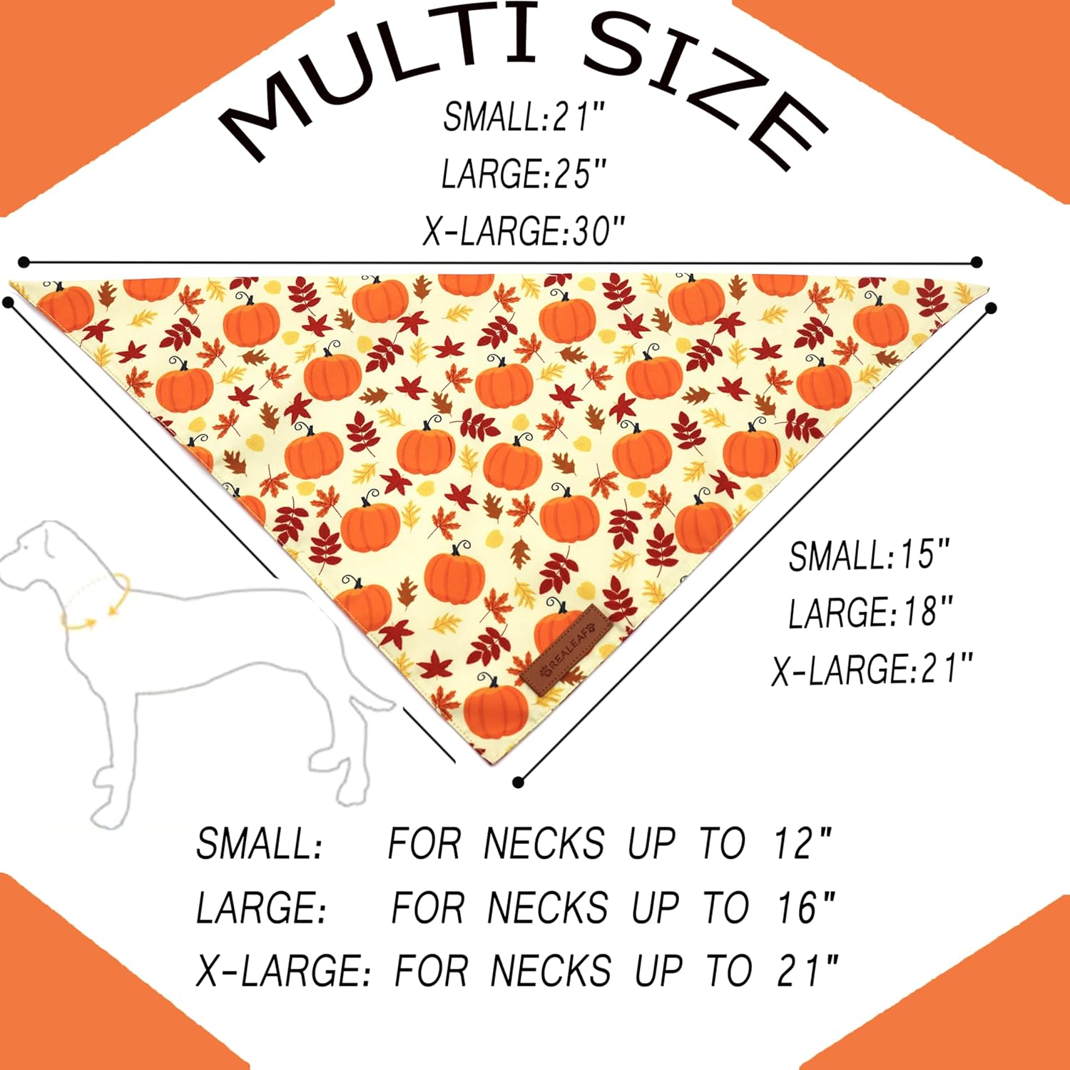 Realeaf Thanksgiving Dog Bandanas 2 Pack, Pumpkins and Happy Thanksgiving Pet Scarf for Boy and Girl, Premium Durable Fabric, Reversible Holiday Bandana for Medium and Large Dogs Pets (Large)
