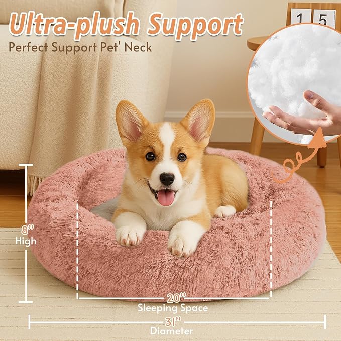 JOLLYVOGUE Calming Dog Bed Medium Size Dog, 31in Donut Washable Medium Pet Bed - Image 5