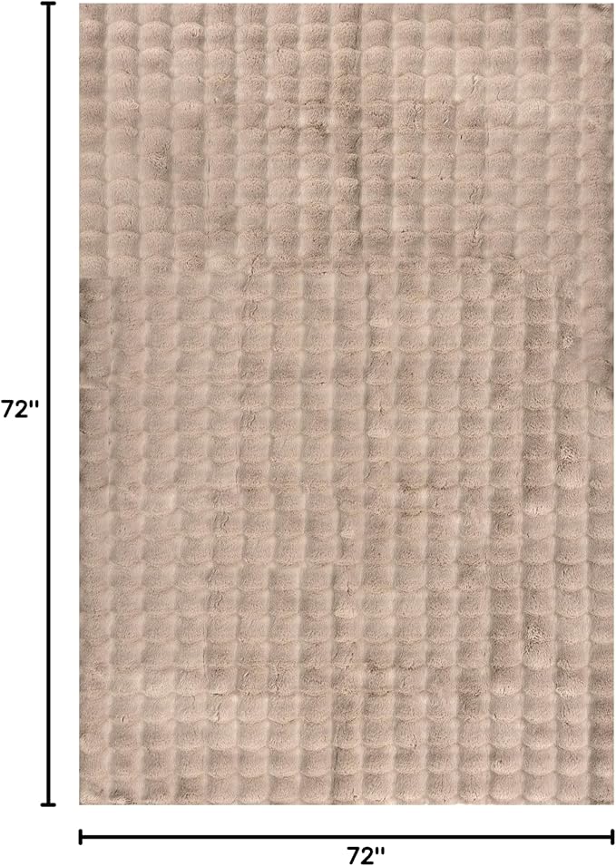 nuLOOM Jeni Taupe, 6' Square, Solid Faux Rabbit, Fluffy and Cozy, High Traffic, Stain Resistant, Easy Clean, Durable Washable Area Rug for Bedroom, Living Room, Dining, Den, Foyer, Entryway